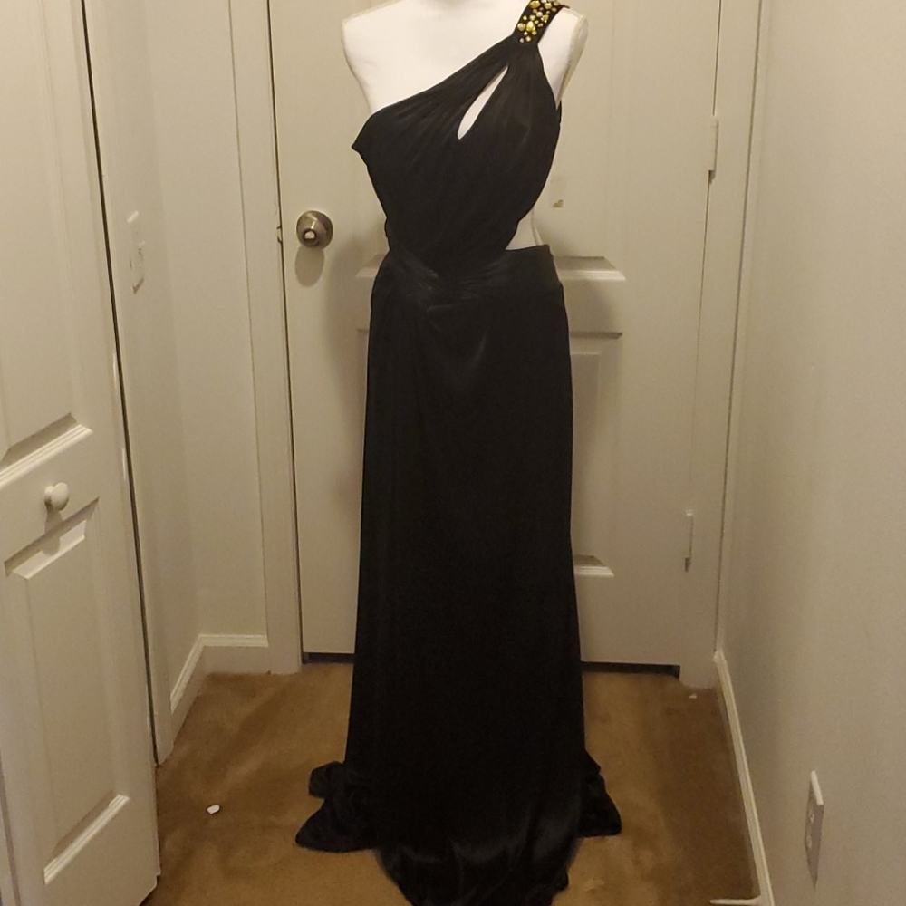 Black one shoulder evening gown